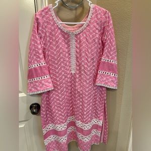 Pink and white Kurta set